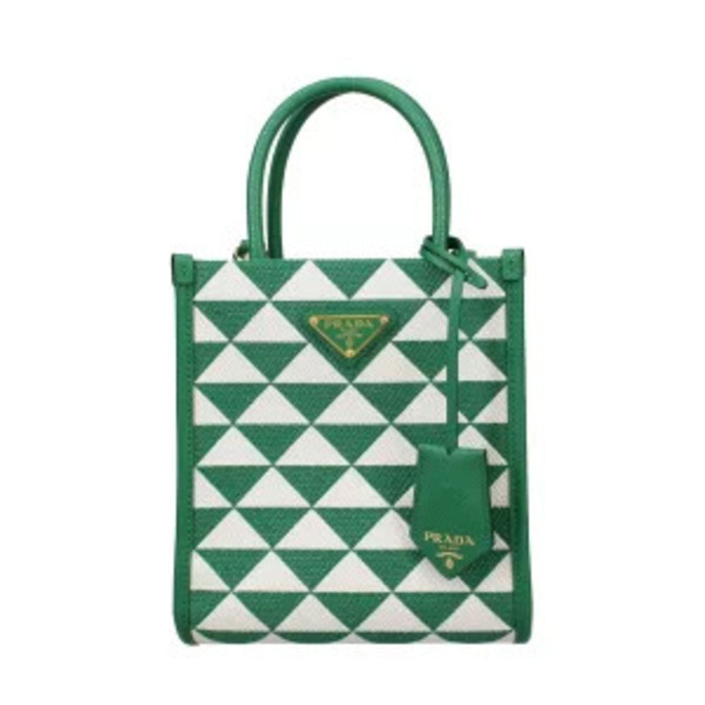 Prada Symbole Embroidered Bag green geometric triangle pattern